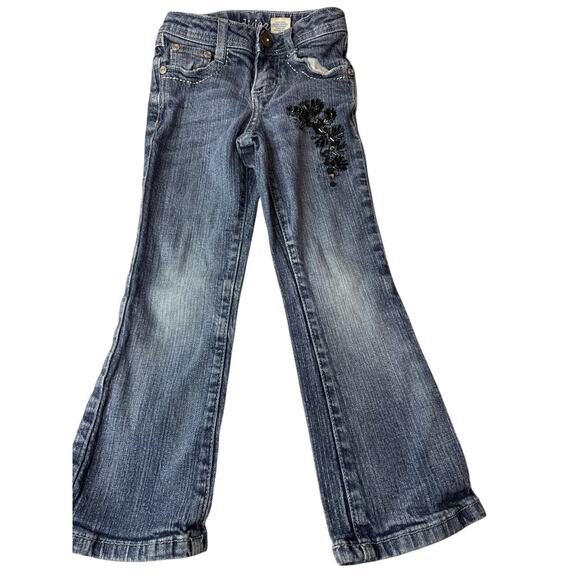 Vintage 90s Sz 5 Zana Di Jeans Girls 6 Denim Beaded Flare Flap Pockets Read - Picture 1 of 11